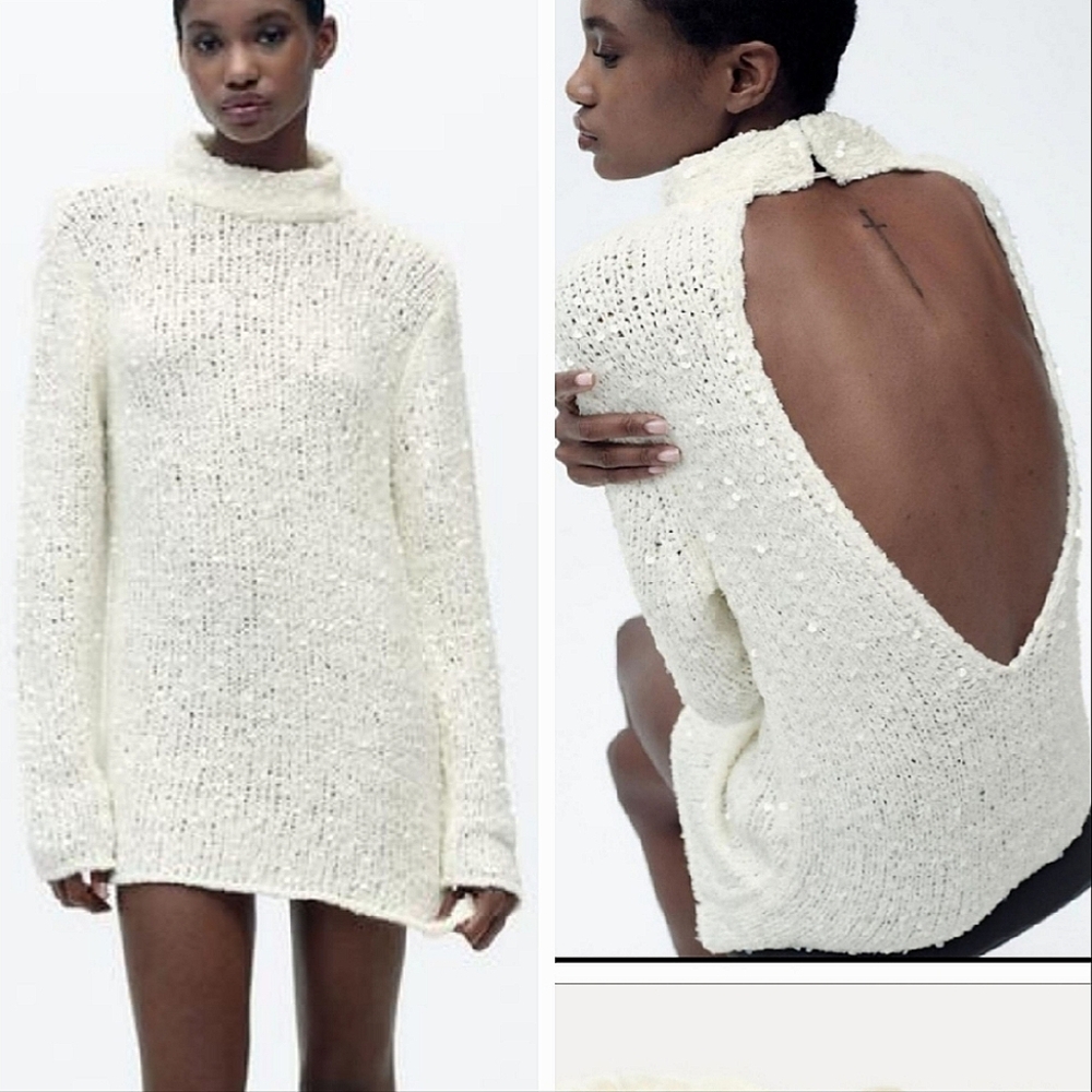 Zara Sequin Knit Sweater Tunic Size M